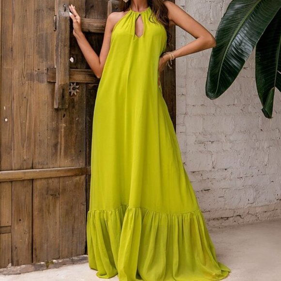 Tie Backless Halter maxi Dress lime - Picture 6 of 9